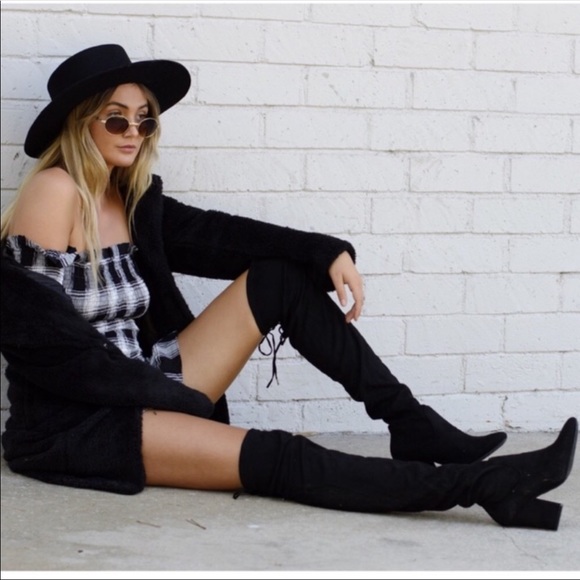 LAST!Over the Knee Vegan Suede Boots - Picture 2 of 6